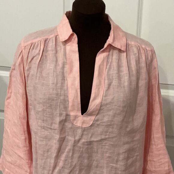 Sigrid Olsen Beachy Lagenlook Peach Pink 100% Linen Shirt Top Size Medium - Picture 3 of 9